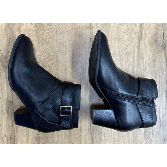 Vionic Women's Trinity Black Leather Ankle Boots Sz 9.5 Gold Buckle Straps Shors - Picture 11 of 16
